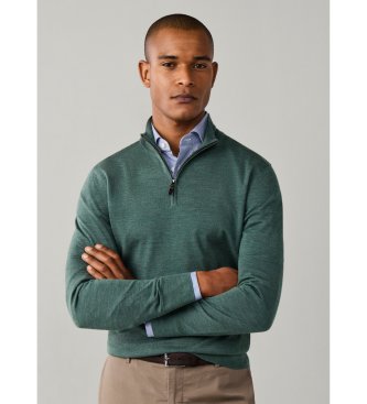 Hackett London Ess Merino Hzip-tröja med dragkedja, olivgrön