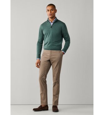 Hackett London Ess Merino Hzip-tröja med dragkedja, olivgrön
