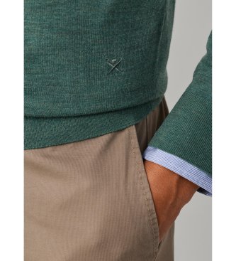 Hackett London Ess Merino Hzip-tröja med dragkedja, olivgrön
