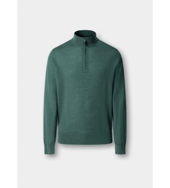Hackett London Ess Merino Hzip-tröja med dragkedja, olivgrön