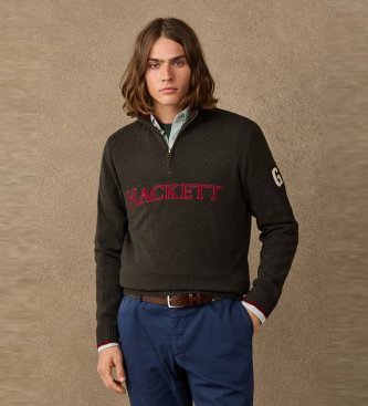 Hackett London Pullover mit Reißverschluss Hzip grün