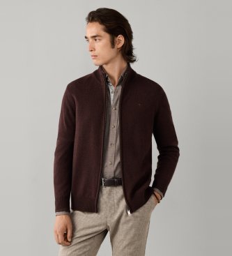 Hackett London Maglione con zip Lambswool Fzip marrone