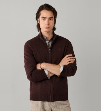 Hackett London Maglione con zip Lambswool Fzip marrone