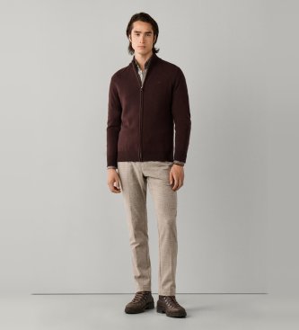 Hackett London Maglione con zip Lambswool Fzip marrone