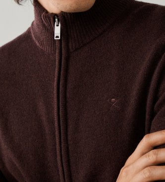 Hackett London Maglione con zip Lambswool Fzip marrone