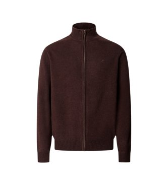 Hackett London Maglione con zip Lambswool Fzip marrone