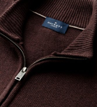 Hackett London Maglione con zip Lambswool Fzip marrone