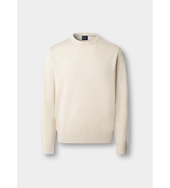 Hackett London sweater med rund hals i bomuld og silke, cremehvid