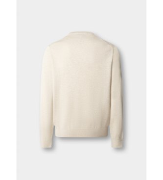 Hackett London sweater med rund hals i bomuld og silke, cremehvid