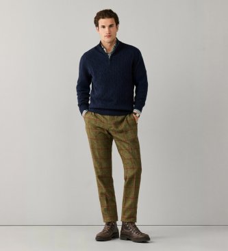 Hackett London Pull col zippé en Lambswool câblé marine