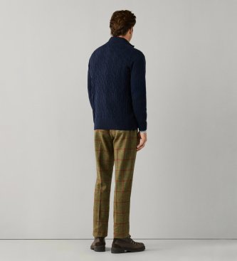 Hackett London Pull col zippé en Lambswool câblé marine
