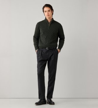 Hackett London Camisola com fecho Lambswool Cable Hzip verde