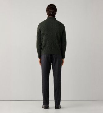Hackett London Camisola com fecho Lambswool Cable Hzip verde