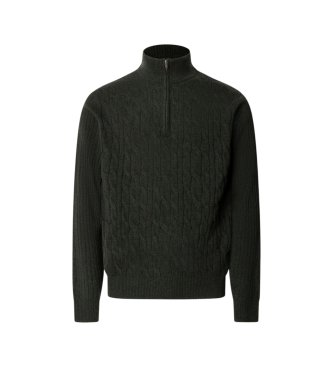 Hackett London Camisola com fecho Lambswool Cable Hzip verde