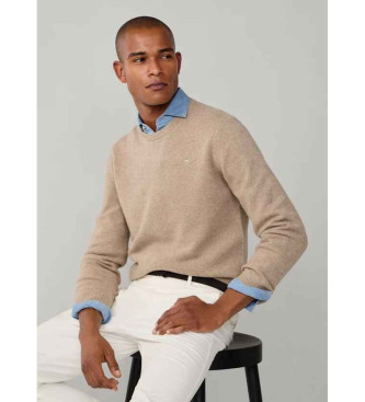Hackett London Ensfarvet uldtrje beige