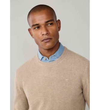 Hackett London Ensfarvet uldtrje beige