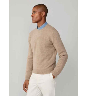 Hackett London Ensfarvet uldtrje beige