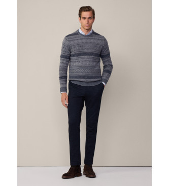 Hackett London Camisola Fairisle Crew cinzenta