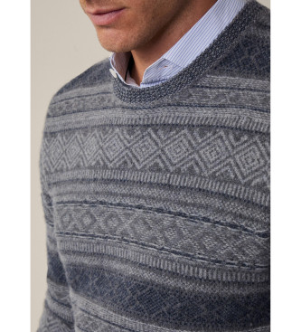 Hackett London Camisola Fairisle Crew cinzenta