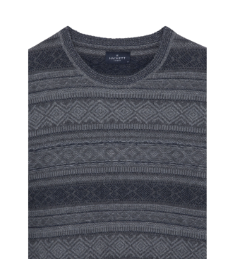 Hackett London Pull Fairisle Crew gris