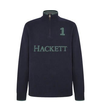 Hackett London Heritage pullover med dragkedja marinbl