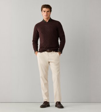 Hackett London Pull en laine lambswool marron