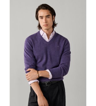 Hackett London Lambswool V-hals sweater i lilla
