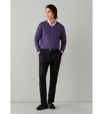 Hackett London Lambswool V-hals sweater i lilla