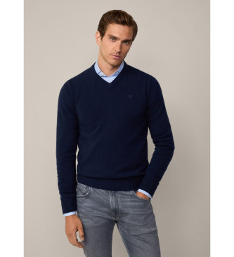 Hackett London Maglione in lana V blu scuro