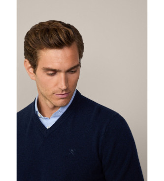 Hackett London Maglione in lana V blu scuro