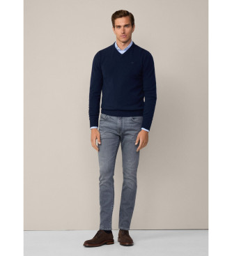 Hackett London Maglione in lana V blu scuro