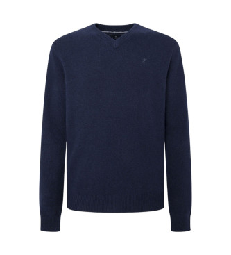 Hackett London Maglione in lana V blu scuro