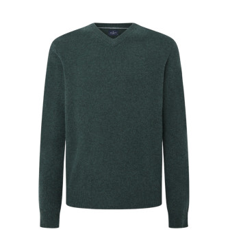 Hackett London Maglione a V in lana verde