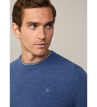 Hackett London Einfarbiger blauer Pullover