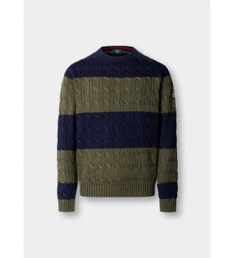 Hackett London Marineblå/grøn strikket trøje med kabelmønster