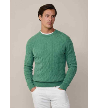 Hackett London Zielony pleciony sweter