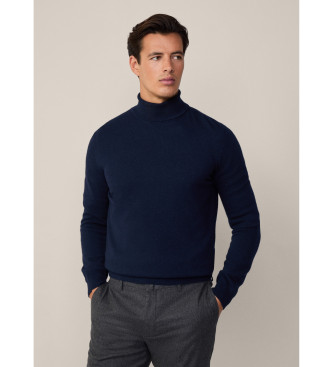 Hackett London Camisola Merino Cash Mix Roll azul-marinho