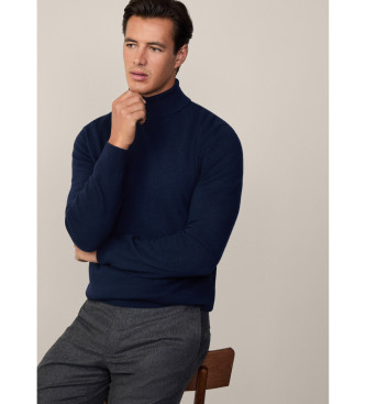 Hackett London Granatowy sweter Merino Cash Mix Roll