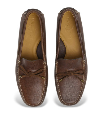 Hackett London Driver Genarbte braune Leder-Slipper