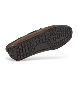 Hackett London Driver Genarbte braune Leder-Slipper