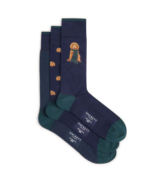 Hackett London Lot de 3 paires de chaussettes Harry Navy, vertes