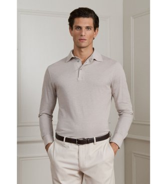 Hackett London Poloshirt met lange mouwen Cash beige