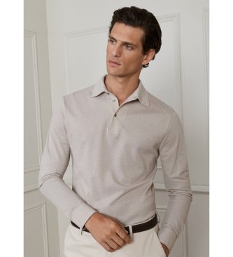 Hackett London Poloshirt met lange mouwen Cash beige