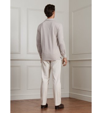 Hackett London Poloshirt met lange mouwen Cash beige