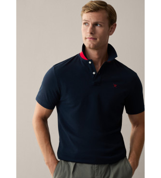 Hackett London Marinefarbenes Piqu-Poloshirt mit schmaler Passform