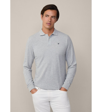 Hackett London Langrmeliges Piqu-Poloshirt in klassischem Grau