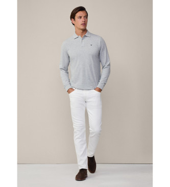 Hackett London Langrmeliges Piqu-Poloshirt in klassischem Grau