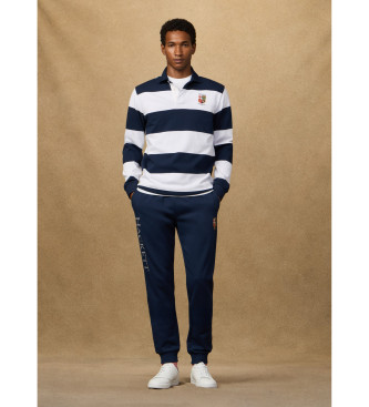 Hackett London P�lo de r�guebi com riscas de ajuste cl�ssico branco, azul-marinho