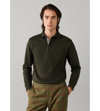 Hackett London Groene rugbypolo met geweven zakrand