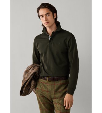 Hackett London Groene rugbypolo met geweven zakrand
